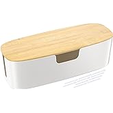 Large Cable Management Box - Cord Organize Box with Bamboo lid for Safe Home & Office, Cord Hider for Power Strip Under Desk,