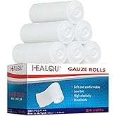 HEALQU Premium Gauze Rolls - 24 Rolls - 4” x 4.1 Yards, Individually Wrapped Conforming Stretch Gauze Bandage - Super Soft Wo