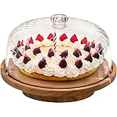 Cutesun Wood Cake Stand with Lid, 11.8'' Rotating Cake Stand with Dome, Shaterproof 10.4'' Acrylic Cake Display Cover, Cake H