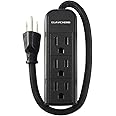 Power Strip with Flat Plug - 3 Ground Outlets 7 Inch Heavy Duty Braided Extension Cord Flat Plug Mountable Outlet Strip for C