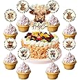 Rngmsi Highland Cow Cake Toppers - 49PCS Highland Cow Birthday Party Decorations Large Holy Cow Birthday Cake Topper Round Hi