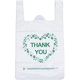 LazyMe Thank You T Shirt Bags Plastic Grocery Bags White Sturdy Handled Merchandise Bags,Standard Supermarket Size, 12 x 20 i