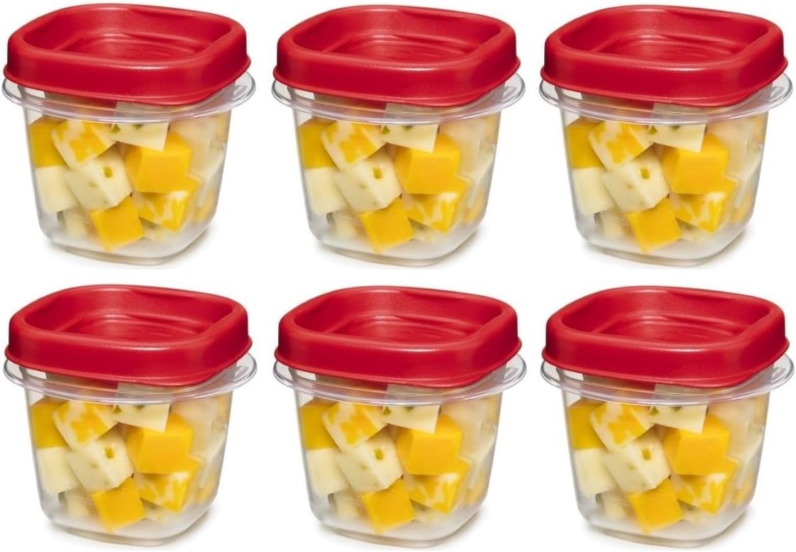 Rubbermaid kkk 781147333731 Easy Find Lid Square 1/2-Cup Food Storage Container, 6 Pack, Cups, Clear with Red