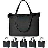 Canvas Tote Bags Bulk, 6 PACKS KOOLMOX Cotton Bags with Handles, 12Oz Thick Black Canvas Totes with Bottom Gusset, Blank Canv