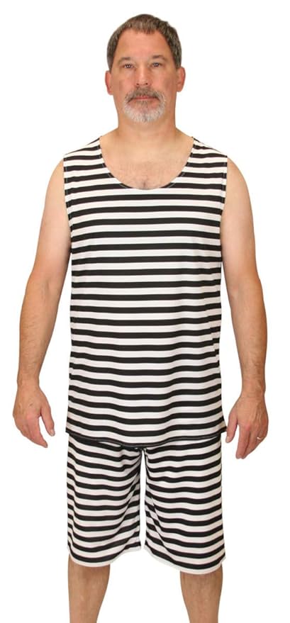 1920s Men’s Costumes: Gatsby, Gangster, Peaky Blinders, Mafia Historical Emporium Mens 1900s Striped Tank Bathing Suit  AT vintagedancer.com