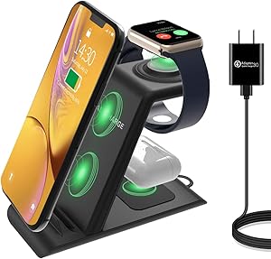 HATALKIN 3 in 1 Wireless Charging Station Compatible with Apple Products Multiple Devices Apple Watch SE 6 5 4 3 2 AirPods Pro/2 iPhone 12/11/Pro Max/X/XS/XR/8 Plus QI Fast Wireless Charger Stand Dock