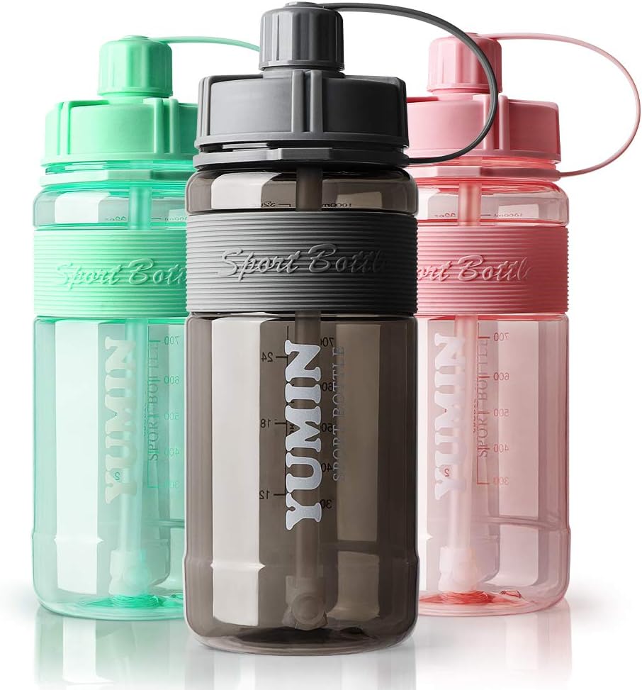 Water Bottle With Straw & Wide Mouth Lids 1L Sport Water Bottle 32oz Leakproof BPA Free Drinking Water Bottle for or Fitness, Hiking, Camping, Outdoor Sports Bottles (Grey78-1000ml, 1000ML)