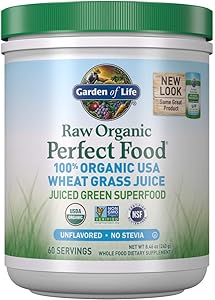 Garden of Life Raw Organic Perfect Food 100% Organic USA Wheat Grass Juice - Juiced Green Superfood Greens Powder, 60 Servings - Stevia-Free, Non-GMO, Vegan, Gluten Free Whole Food Dietary Supplement