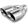 AUTOSAVER88 Universal Dual Exhaust Tip 2.5 Inch Inlet, 2.5" Inlet 3.5" Outlet 9.5" Length Chrome Polished Stainless Steel Exh