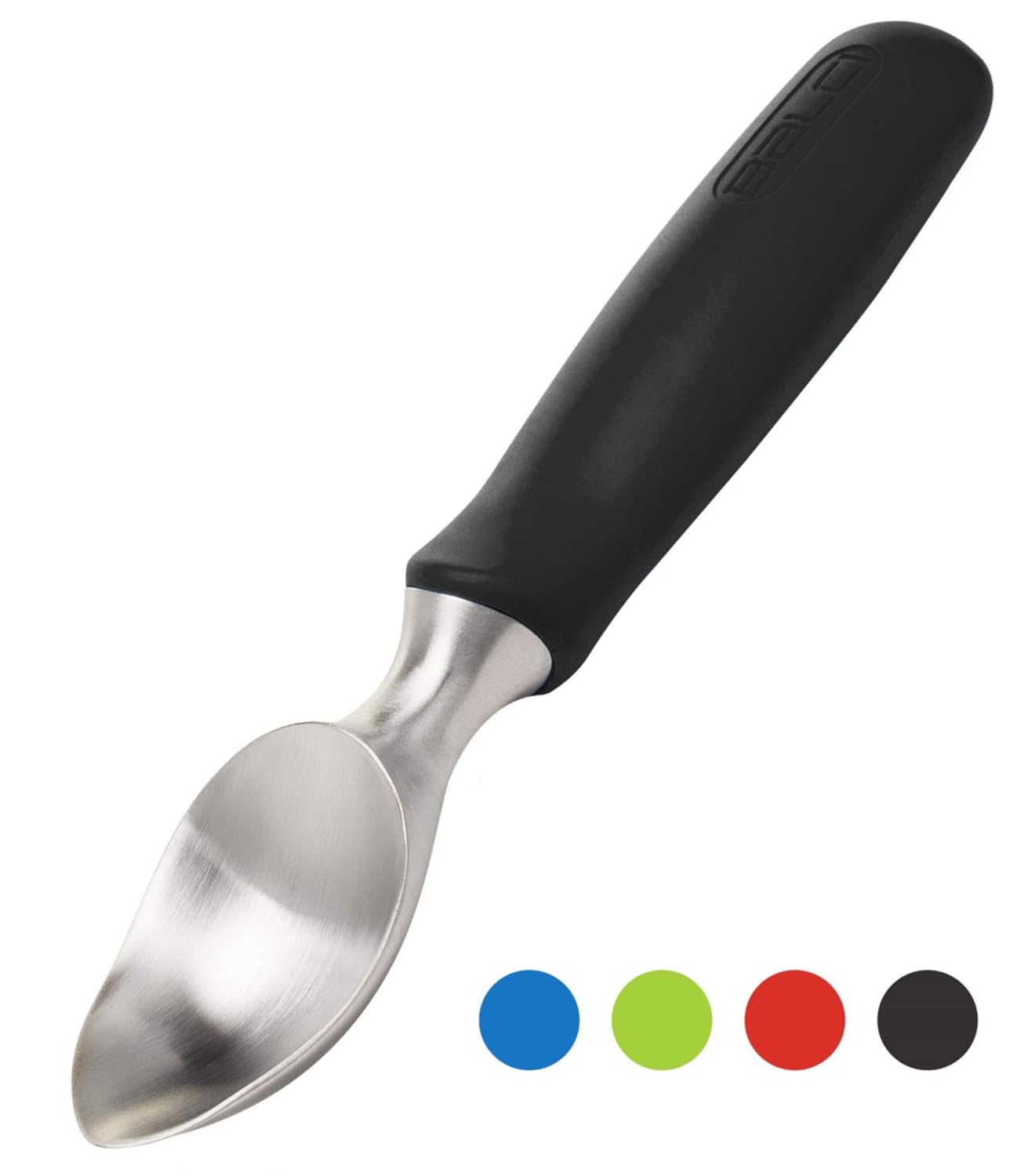 BALCI Ice Cream Scoop - Heavy Duty Stainless Steel Icecream Scooper With Non-Slip Rubber Grip - Professional Metal Ice-Cream Spade For Gelato, Cookie Dough & Pies - Dishwasher Safe – Black