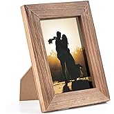 Wood Picture Frame 4 x 6 Brown Retro Photo Frames with Real Glass Solid Wooden Photo Frame Standing for Tabletop Hanging Wall