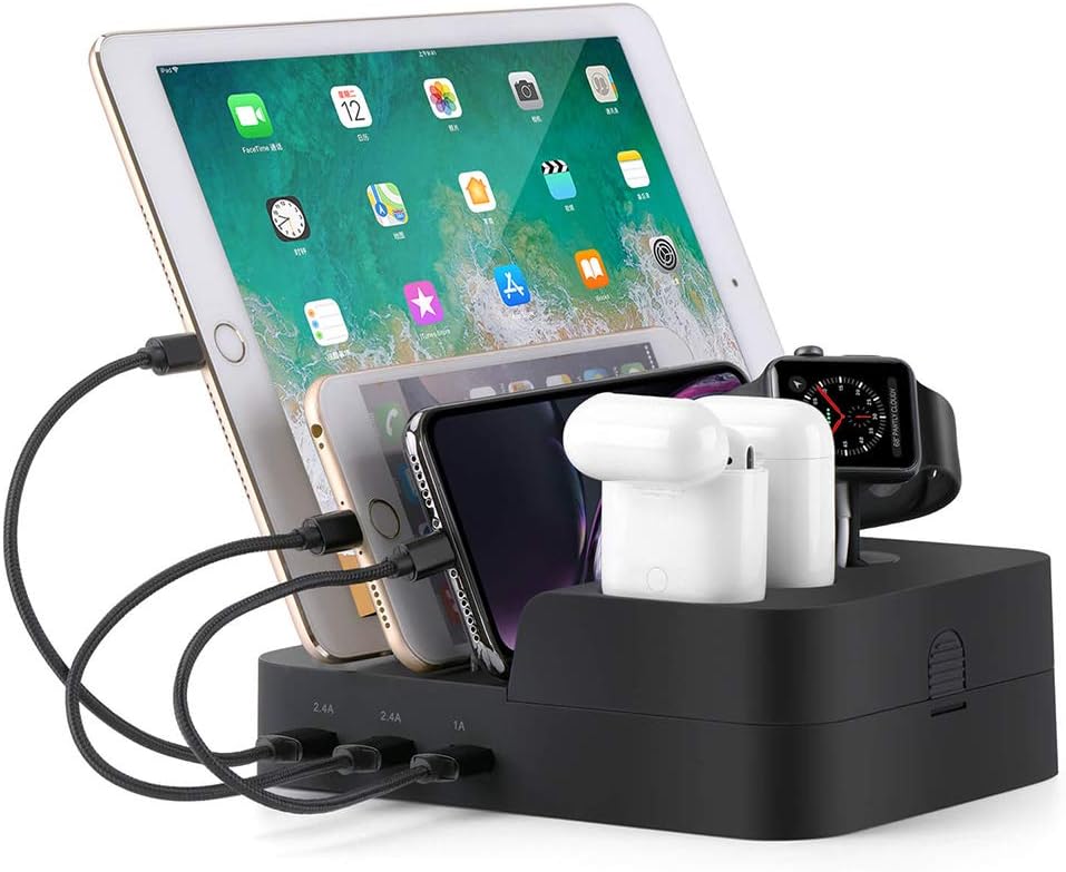 Ocim 6 Port USB Charging Station,Multiple Devices Desktop Charger Docking Organizer Compatible for Airpods Apple iWatch iPhone iPad Tablets and Smart Cell Phones