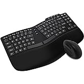 Ergonomic Wireless Keyboard Mouse Combo, Bluetooth/2.4G Split Design Keyboard with Palm Rest and 3 Levels DPI Adjustable Wire