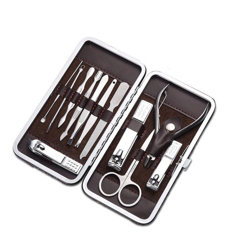 Cater Manicure, Nail Clippers Set of 12Pcs, Professional Grooming Kit, Nail Tools with Luxurious Travel Case (12)