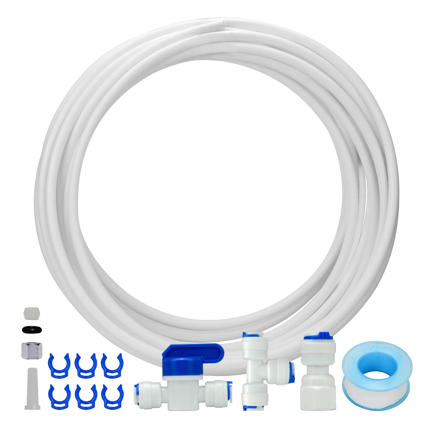 FS-TFC Ice Maker Water Line Kit and Refrigerator Water Line Fridge Water Line Kit for Reverse Osmosis Systems & Water Filters, 25ft 1/4" Tubing with 1/4" Push-In and Compression Fittings