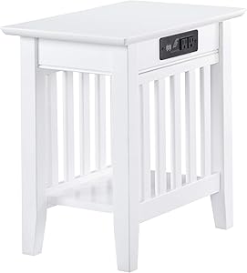 Atlantic Furniture AH13212 Mission Chair Side Table with Charging Station, White