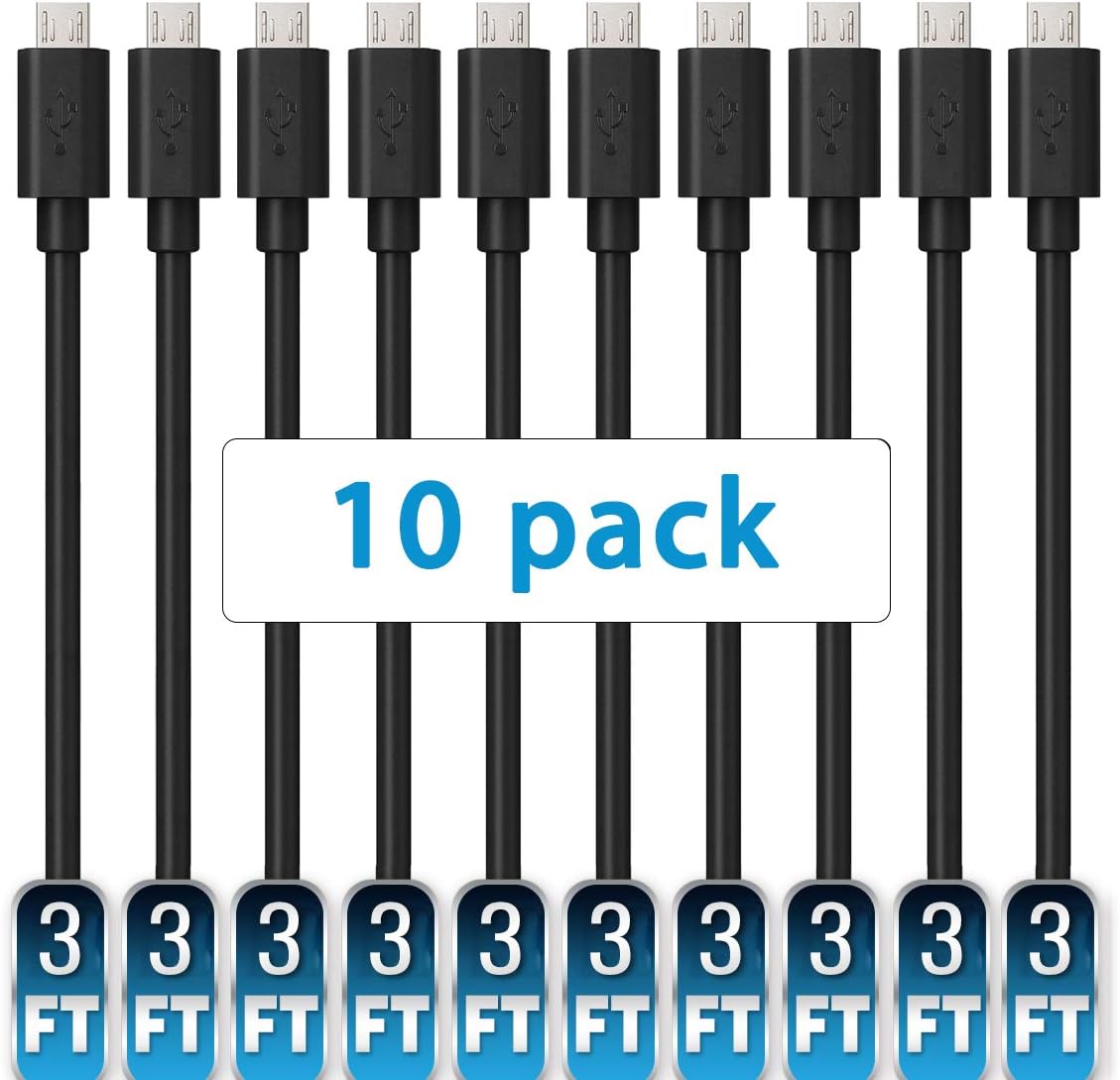 Mopower Micro USB Cable,10 Pcs 3FT High Speed USB 2.0 A Male to Micro B Charge and Sync Cables for Samsung,LG,BlackBerry and Motorola Smartphones & Tablets Black (10-Pack)