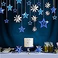 Decor365 Blue Silver Star Party Decoration Glitter 3D Star Garland Twinkle Little Star Decor Starry Galaxy Planet Party Suppl