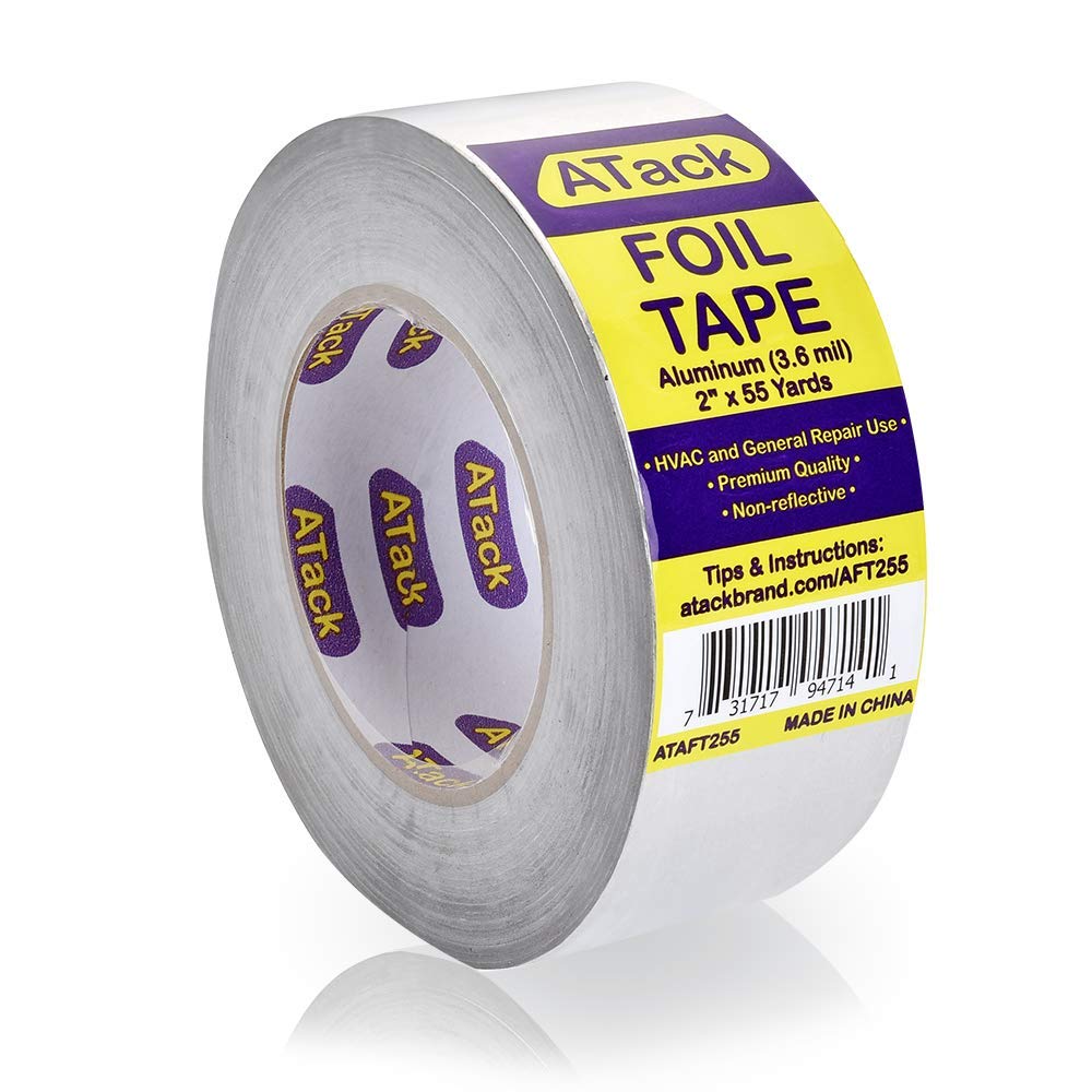 ATack Aluminum Foil Reflective Duct Tape, 3.6 mil, 2 Inches x 55 Yards High Temp and Heavy Duty Metal Aluminum HVAC Tape for Duct Work, Furnace, AC Units and metalworks