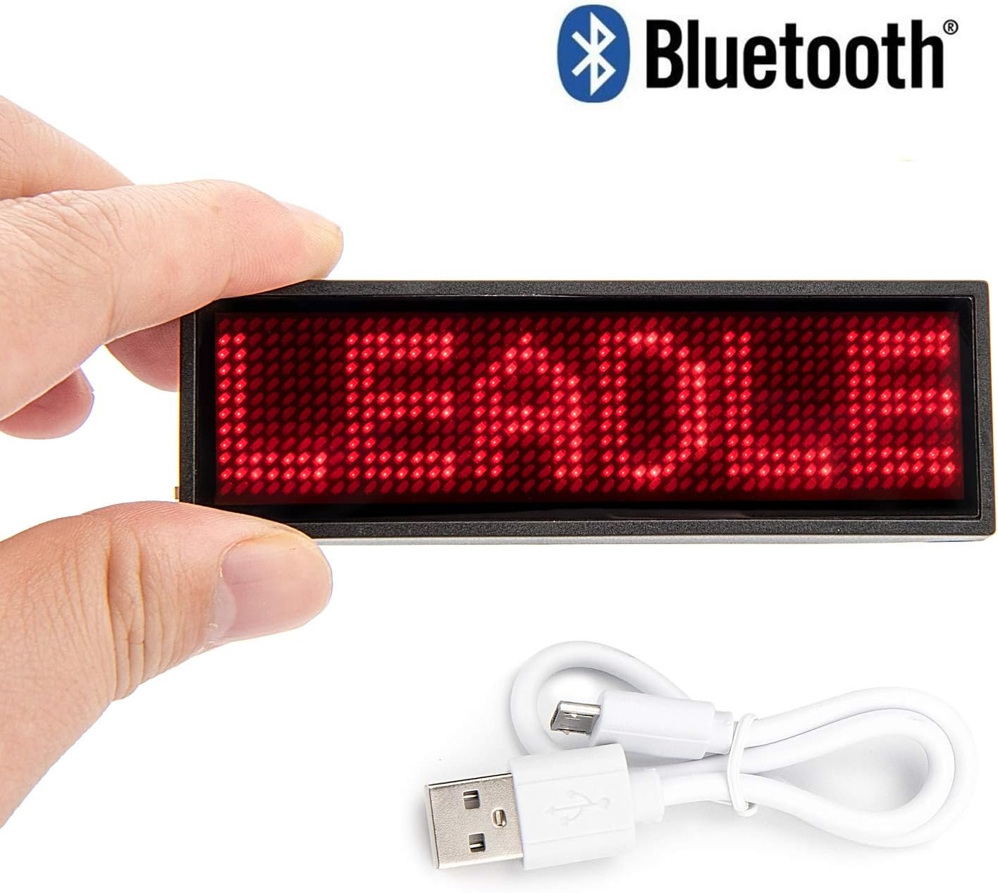 Bluetooth Led Name Badge, Wireless Rechargeable LED Tag Scrolling Message Badge Smartphone Programmable Business Badges with Magnet and Pin (Red)