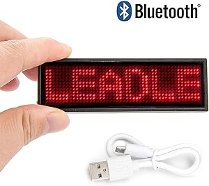 Bluetooth Led Name Badge, Wireless Rechargeable LED Tag Scrolling Message Badge Smartphone Programmable Business Badges with Magnet and Pin (Red)