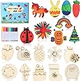 Worgree DIY Wooden Magnets, 36 pcs Wooden Art Craft Supplies Painting Kit for Kids Party Favors for Boys Girls Ages 4-8 8-12 