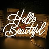 LooKLight Hello Beautiul Neon Sign,Warm White Neon Light Sign,Letters Wedding Neon Signs for Wall Decor,USB Powered Led Light