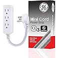 GE 3-Outlet Power Strip Extension Cord with Multiple Outlets 6 Inch Braided Short Cord Extension Cord Grounded Flat Plug Exte