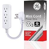 GE 3-Outlet Power Strip Extension Cord with Multiple Outlets 6 Inch Braided Short Cord Extension Cord Grounded Flat Plug Exte