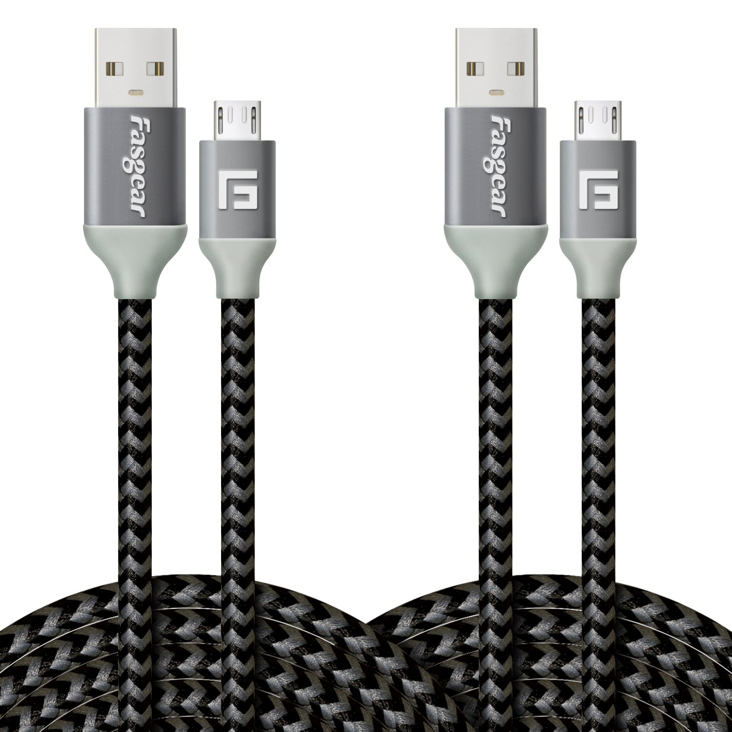 Micro USB Cable, Fasgear 2 Pack (10ft/3M) Extra Long Micro USB to USB 2.0 Nylon Braided Fast Charging Data Cord Compatible with S7 Edge/S6/S5,HTC,Motorola,LG,Nokia,Android Phone (Black)