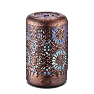 Essential Oil Diffuser 100ml, Ultrasonic Aromatherapy Oil Diffuser Humidifier, Mini Vintage Metal Ultrasonic Cool Mist Diffusers for Essential Oils, Waterless Auto Shut-off, Gift Idea