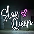 FAXFSIGN Slay Queen Neon Sign White Pink LED Neon Light Up Signs for Wall Decor Usb Neon Light for Bedroom Preppy Girl Aesthe