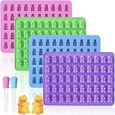 HKNMTT Gummy Bear Molds Silicone, Mini Cute Bear Shaped Candy Chocolate Molds With 2 Droppers, 4 Pack 200 Cavities Non-stick 