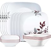 Corelle Kyoto Leaves 16pc, Service for 4, Dinnerware Set, 8 plates bowls, Chip & Break Resistant, Dinner and Corelleware Whit