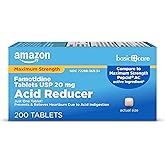 Amazon Basic Care Maximum Strength Famotidine Tablets 20 mg, Acid Reducer Pills for Heartburn Relief, 200 Count (Packaging ma