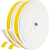 fowong Weather Stripping Door Seal White 1/2 in X 1/4 in Adhesive Door Seal Strip for Window Frame, Soundproof Foam Tape Roll