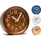 Driini Wooden Analog Desktop Clock – 4.3 in. Decorative Pinewood Clock, No-Tick Design – Easy to Read Silent Sweep Mantle Clo