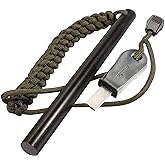 bayite 1/2 x 6 Inch Survival Drilled Flint Steel Fire Starter Ferrocerium Rod Kit with Striker-Pro Striker Paracord Landyard 