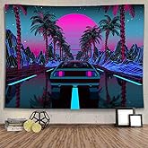 Ine Ive Car Tapestry 1980s Science Fiction Super Sports Car Tapestry Forest Road Tapestry Suitable for Home Decoration Art fo