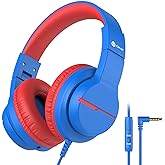 iClever Kids Headphones for School Travel, Safe Volume Limited, HD Mic Stereo Sound Over-Ear Girls Boys Headphones for Kid, F