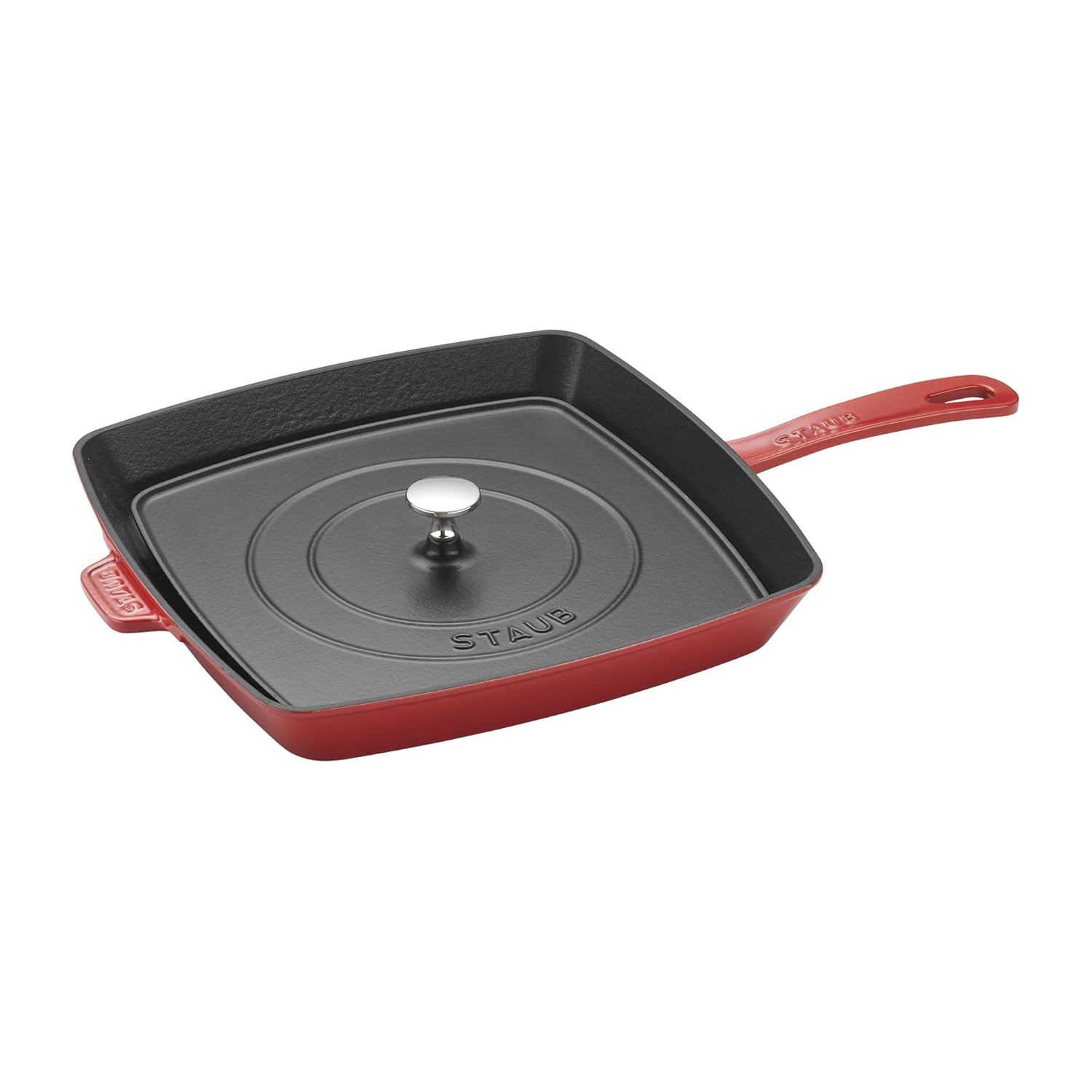 Staub Cast Iron 12" Square Grill Pan & Press Set - Cherry