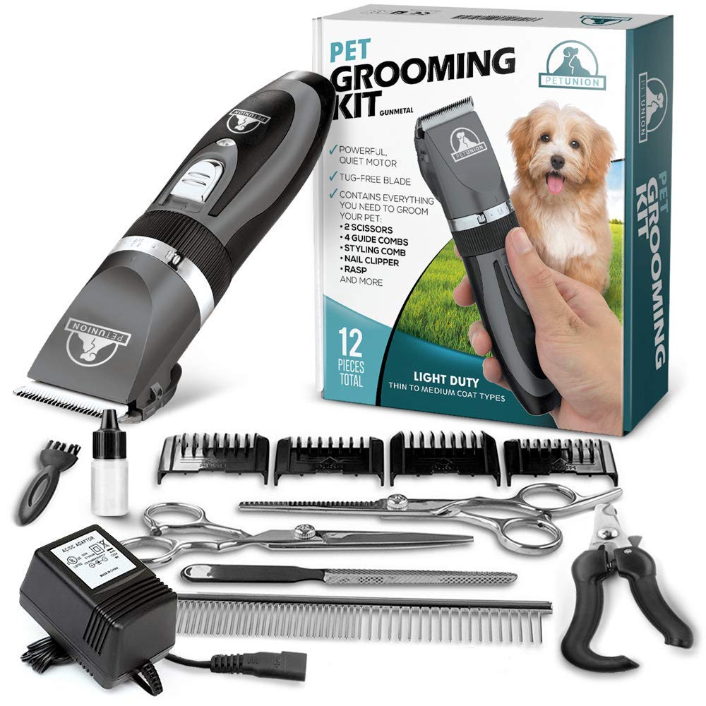 Pet Union Professional Dog Grooming Kit - Rechargeable, Cordless Pet Grooming Clippers & Complete Set of Dog Grooming Tools. Low Noise & Suitable for Dogs, Cats and Other Pets