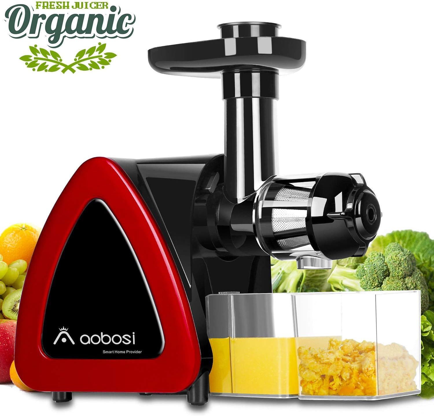 Aobosi Slow Masticating Juicer Extractor Compact Cold Press Juicer Machine with Portable Handle/Quiet Motor/Reverse Function/Juice Jug and Clean Brush for High Nutrient Fruit & Vegetable Juice