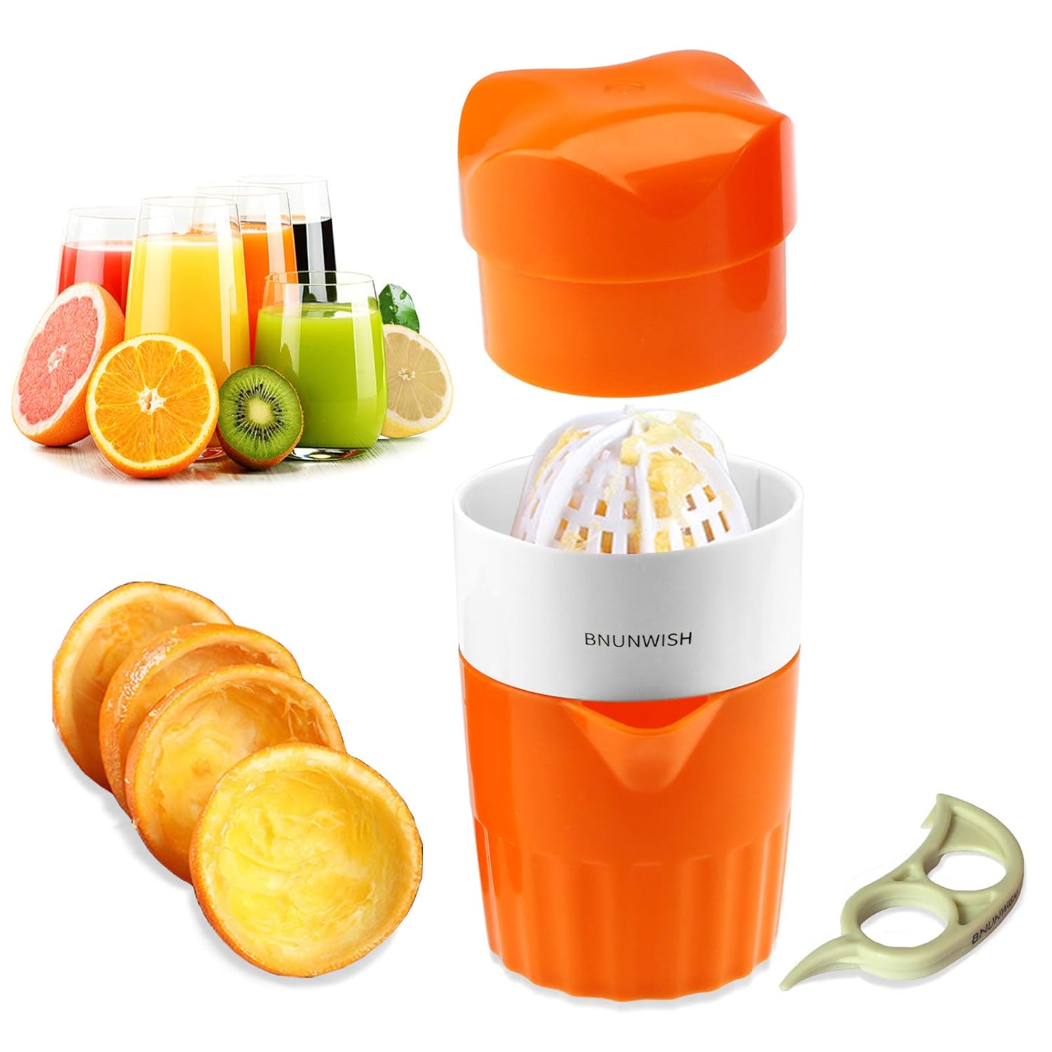 Hand Juicer Citrus Orange Squeezer Manual Lid Rotation Press Reamer for Lemon Lime Grapefruit with Strainer and Container, 2cups