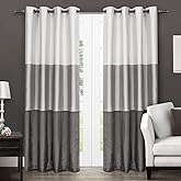 Exclusive Home Chateau Striped Faux Silk Grommet Top Curtain Panel Pair, 54"x84", Black Pearl