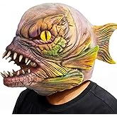 PartyHop Piranha Fish Mask Latex Full Head Scary Horror Animal Mask Fancy Dress for Halloween Carnival Costume Party