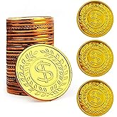 TCOTBE Pirate Gold Coins Plastic Set of 100,Play Gold Treasure Coins for Play Favor Party Supplies, Pirate Party, Treasure Hu