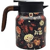 Vintage Floral Pattern Tea Thermos, Thermos Tea Pot-Built-In Infuser, Floral Pattern Tea Pot with Lid for Hot Drinks, 1L Stai