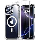 Mkeke for iPhone 15 Pro Max Case Compatible with Magsafe with 2X Screen Protector Military-Grade Drop Protection Clear