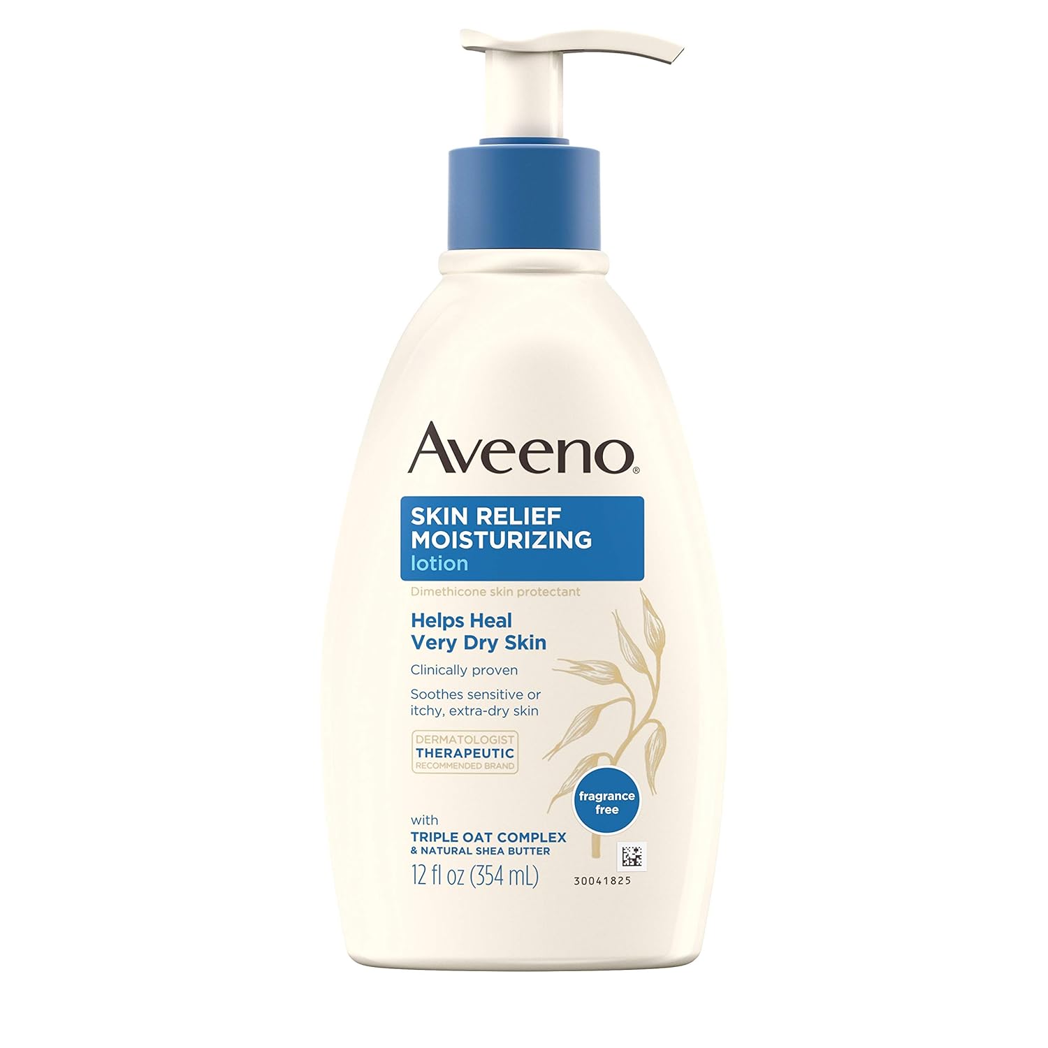 Aveeno Skin Relief 24-Hour Moisturizing Lotion for Sensitive Skin with Natural Shea Butter & Triple Oat Complex, Unscented Therapeutic Lotion for Extra Dry, Itchy Skin, 12 fl. oz